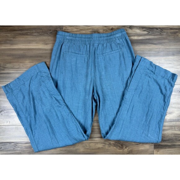 Athleta Retreat Linen Wide-Leg Slit Hem Pants Teal Borealis Green Sz 6 Womens - Picture 3 of 9